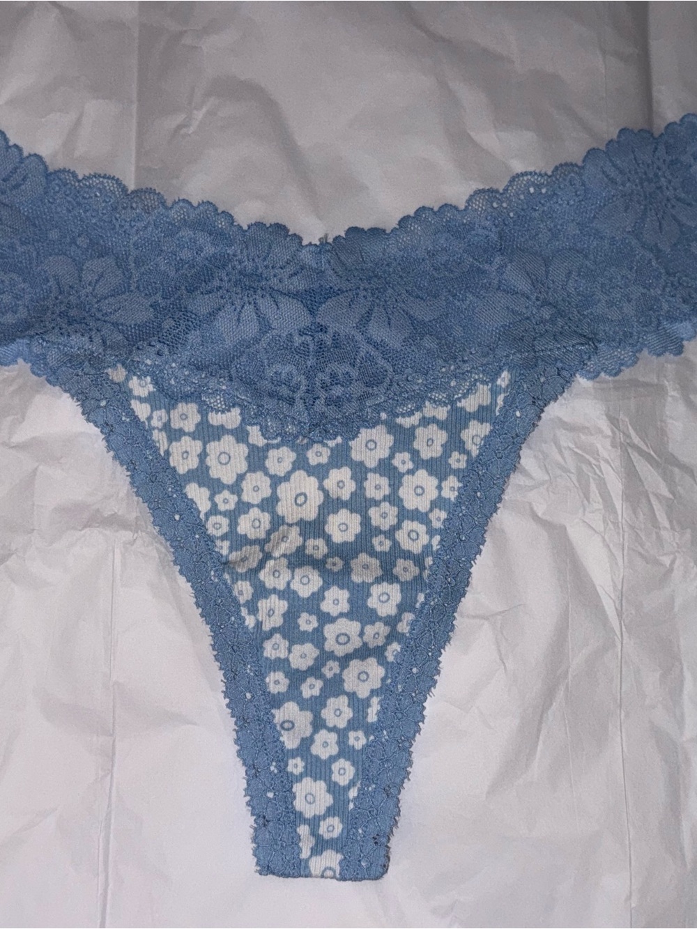 PINK Victoria's Secret Blue Floral Lace Thong